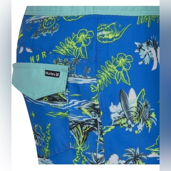 Hurley Big Kids Boys' Blue Board Shorts Swim Trunks Swimwear Size 14 Pool - Picture 4 of 11